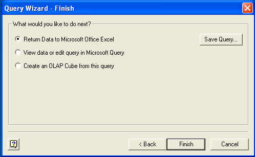 Microsoft Query、移動先を選択