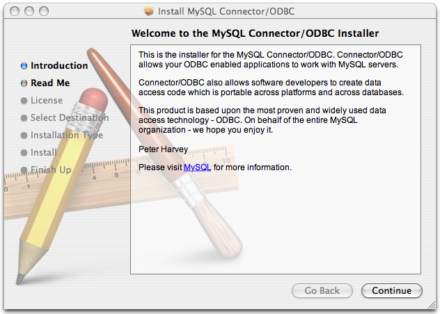 Connector/ODBC Mac OS X Installer - Installer welcome