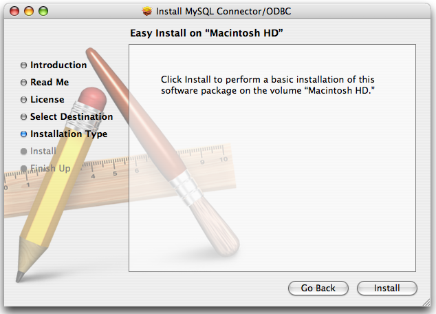 Connector/ODBC Mac OS X Installer - Installation type