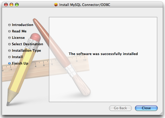 Connector/ODBC Mac OS X Installer - Installation complete